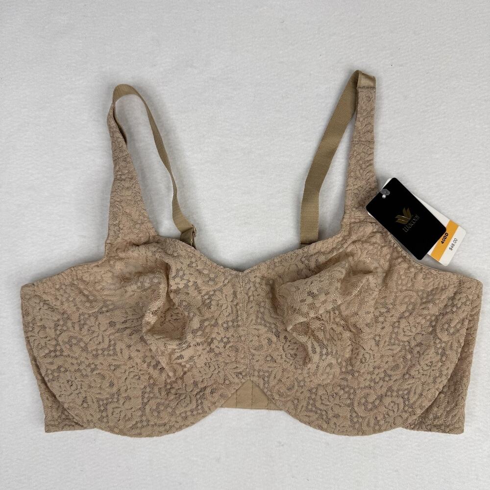 Wacoal Minimizer Bra 40DD Beige Lace Floral Underwire Full Coverage Plus Womens